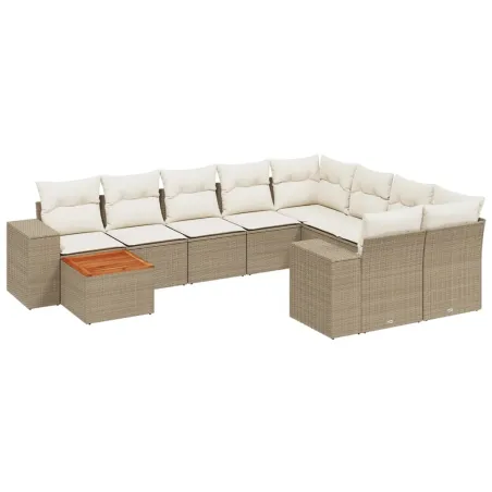 Salon de jardin avec coussins 10 pcs beige résine tressée