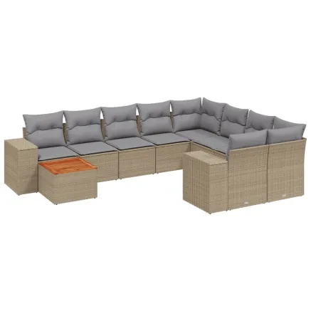 Salon de jardin avec coussins 10 pcs beige résine tressée 2