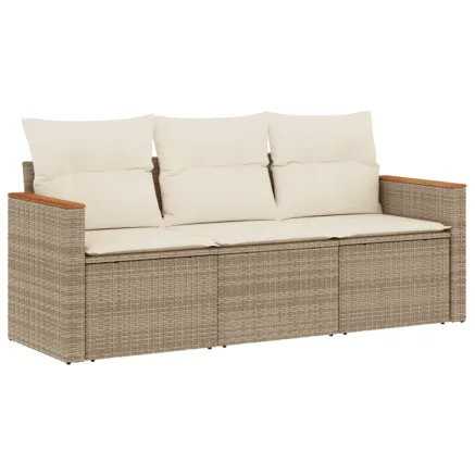 Salon de jardin avec coussins 3 pcs beige résine tressée 2