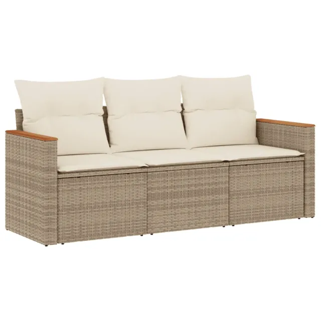 Salon de jardin avec coussins 3 pcs beige résine tressée