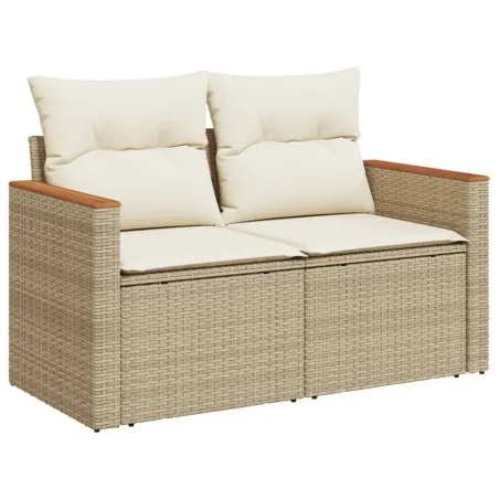 Salon de jardin avec coussins 3 pcs beige résine tressée
