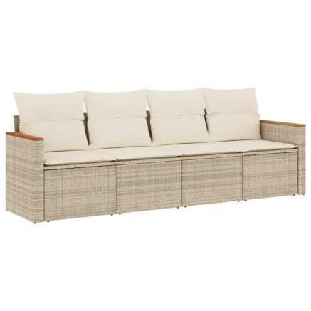 Salon de jardin avec coussins 4 pcs beige résine tressée 2