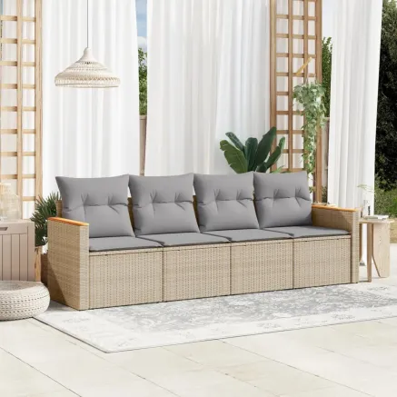 Salon de jardin avec coussins 4pcs mélange beige résine tressée