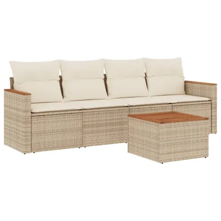 Salon de jardin avec coussins 5 pcs beige résine tressée 2