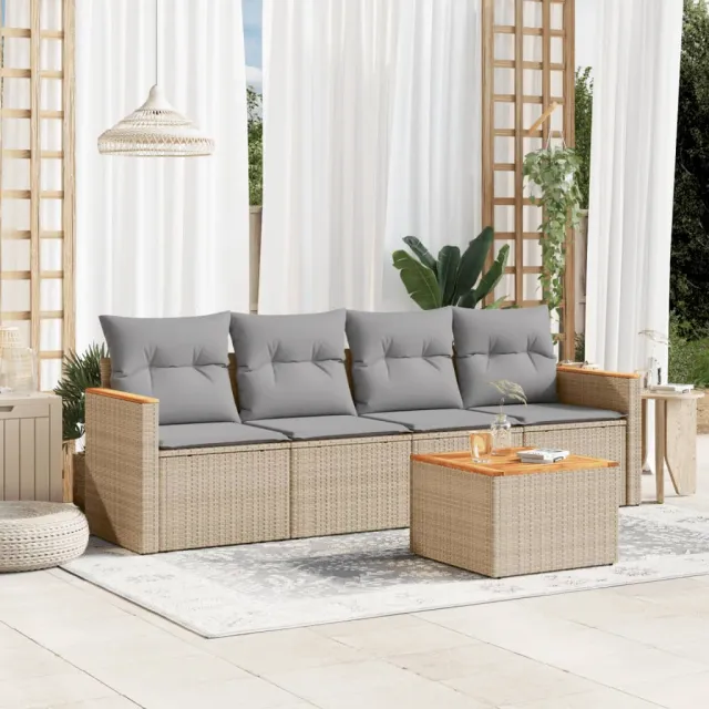 Salon de jardin avec coussins 5pcs mélange beige résine tressée