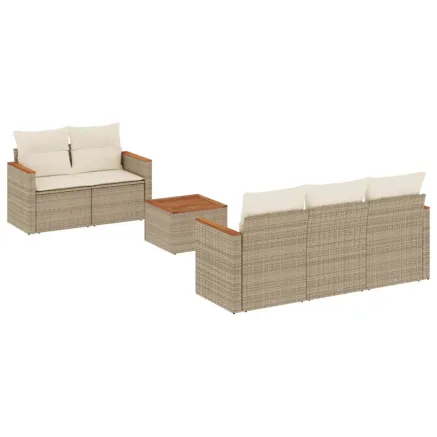 Salon de jardin avec coussins 6 pcs beige résine tressée 2