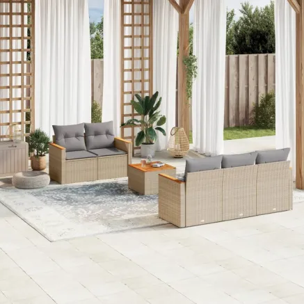 Salon de jardin avec coussins 6pcs mélange beige résine tressée