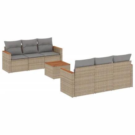 Salon de jardin avec coussins 7pcs mélange beige résine tressée 2