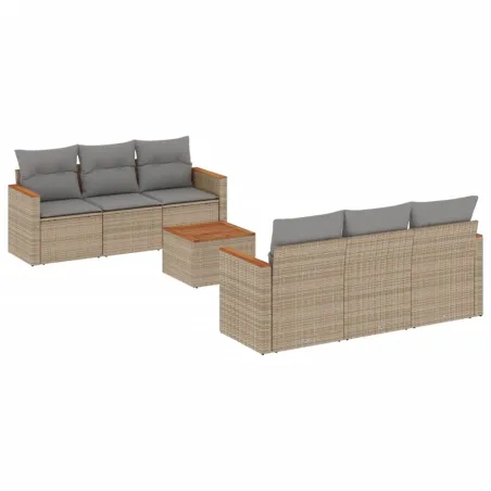 Salon de jardin avec coussins 7pcs mélange beige résine tressée