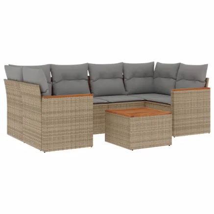 Salon de jardin avec coussins 7pcs mélange beige résine tressée 2