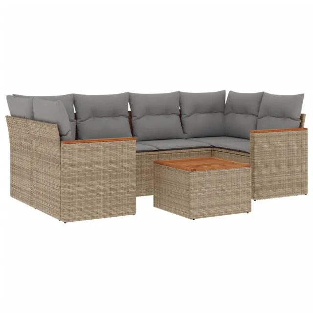 Salon de jardin avec coussins 7pcs mélange beige résine tressée