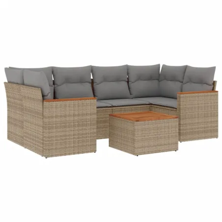 Salon de jardin avec coussins 7pcs mélange beige résine tressée