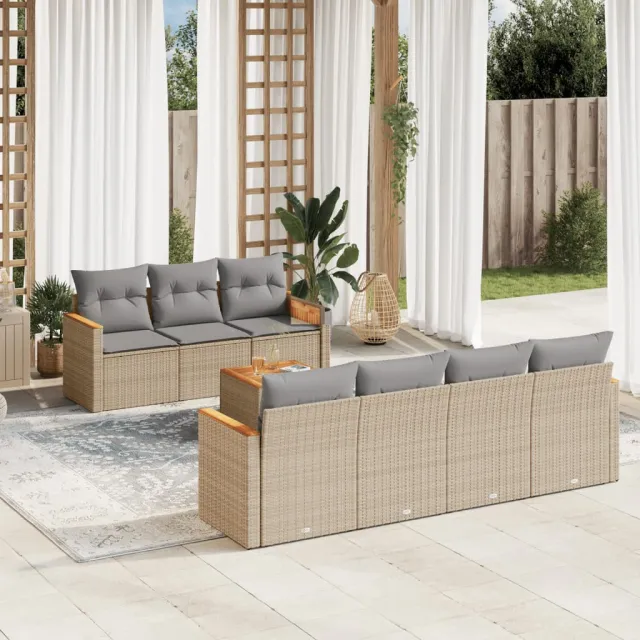 Salon de jardin avec coussins 8pcs mélange beige résine tressée
