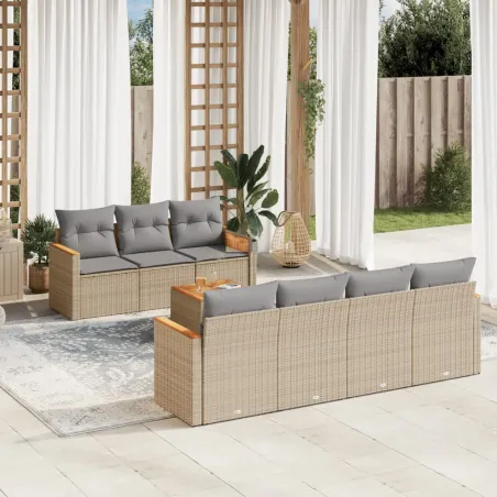 Salon de jardin avec coussins 8pcs mélange beige résine tressée