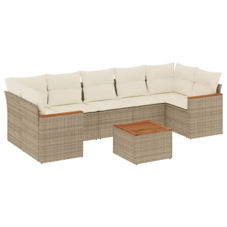 Salon de jardin avec coussins 8 pcs beige résine tressée