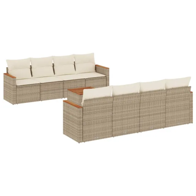 Salon de jardin avec coussins 9 pcs beige résine tressée