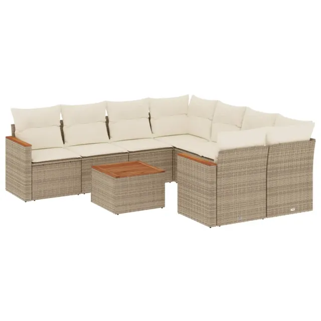 Salon de jardin avec coussins 9 pcs beige résine tressée