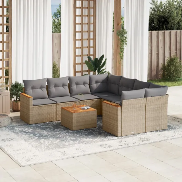 Salon de jardin avec coussins 9pcs mélange beige résine tressée