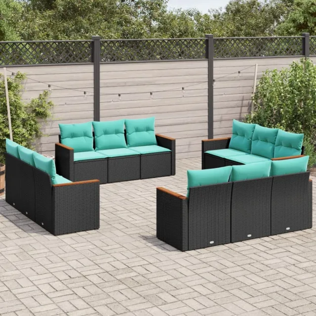 Salon de jardin avec coussins 12 pcs noir résine tressée