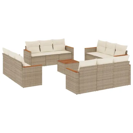 Salon de jardin avec coussins 13 pcs beige résine tressée 2