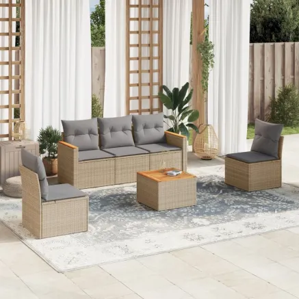 Salon de jardin avec coussins 6pcs mélange beige résine tressée