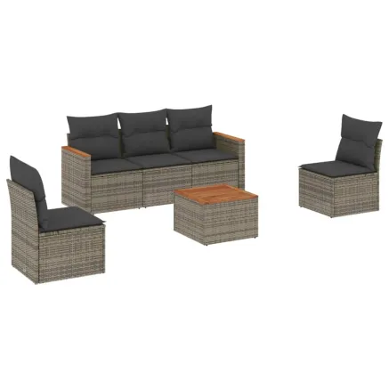 Salon de jardin 6 pcs avec coussins gris résine tressée 2