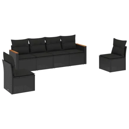 Salon de jardin 6 pcs avec coussins noir résine tressée 2