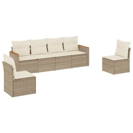Salon de jardin avec coussins 6 pcs beige résine tressée 2