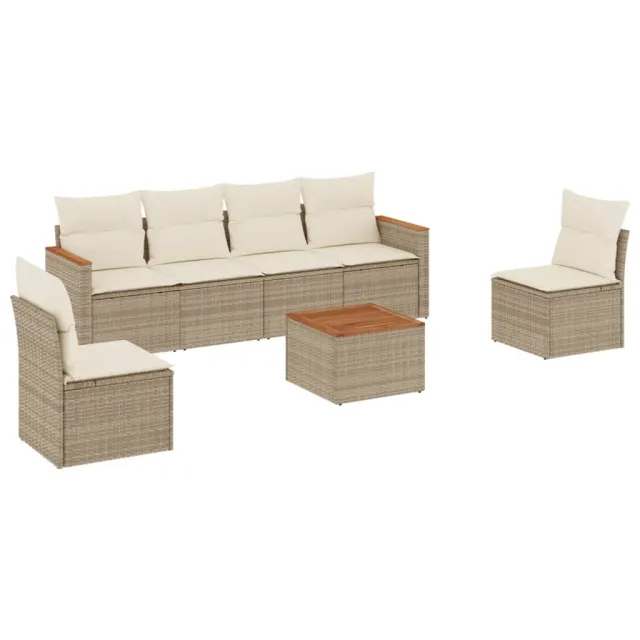 Salon de jardin avec coussins 7 pcs beige résine tressée