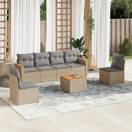Salon de jardin avec coussins 7pcs mélange beige résine tressée