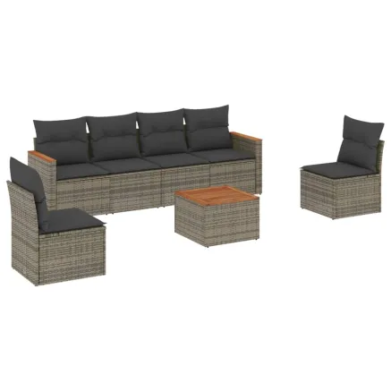 Salon de jardin avec coussins 7 pcs gris résine tressée 2