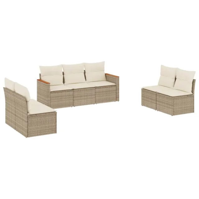 Salon de jardin avec coussins 7 pcs beige résine tressée