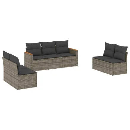 Salon de jardin avec coussins 7 pcs gris résine tressée 2