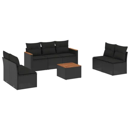 Salon de jardin 8 pcs avec coussins noir résine tressée 2