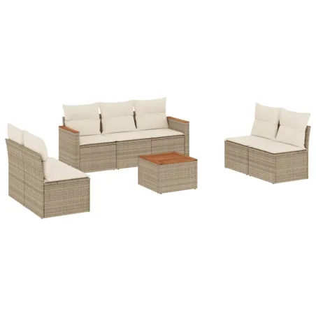 Salon de jardin avec coussins 8 pcs beige résine tressée