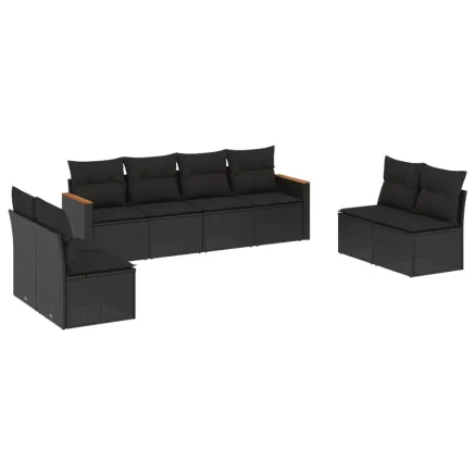 Salon de jardin 8 pcs avec coussins noir résine tressée 2