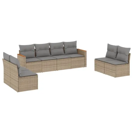 Salon de jardin avec coussins 8pcs mélange beige résine tressée