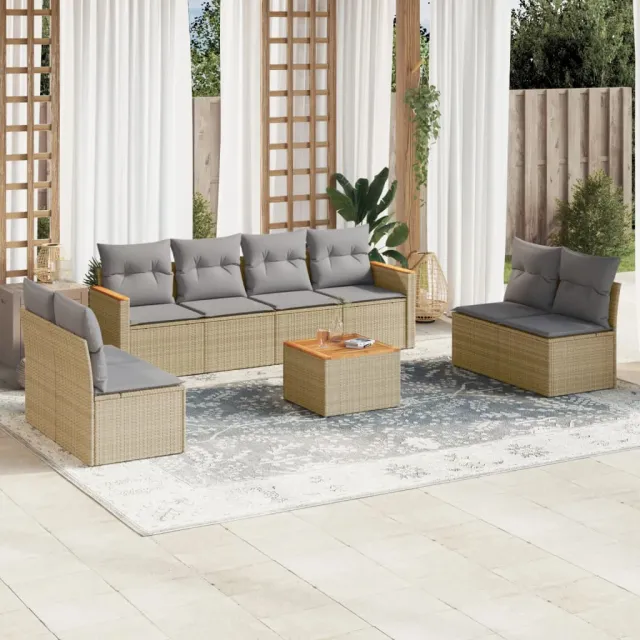 Salon de jardin avec coussins 9pcs mélange beige résine tressée