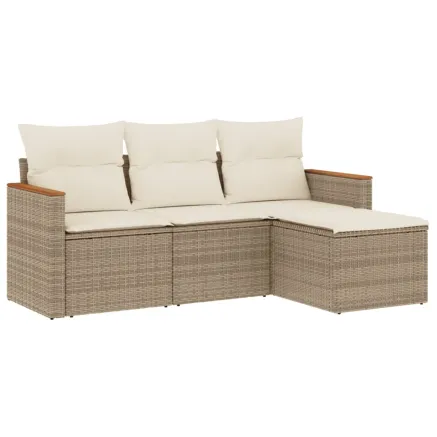 Salon de jardin avec coussins 4 pcs beige résine tressée 2