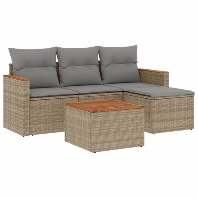 Salon de jardin avec coussins 5pcs mélange beige résine tressée