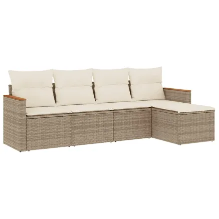 Salon de jardin avec coussins 5 pcs beige résine tressée 2