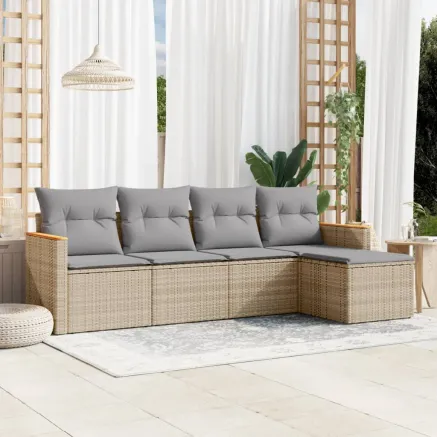 Salon de jardin avec coussins 5pcs mélange beige résine tressée