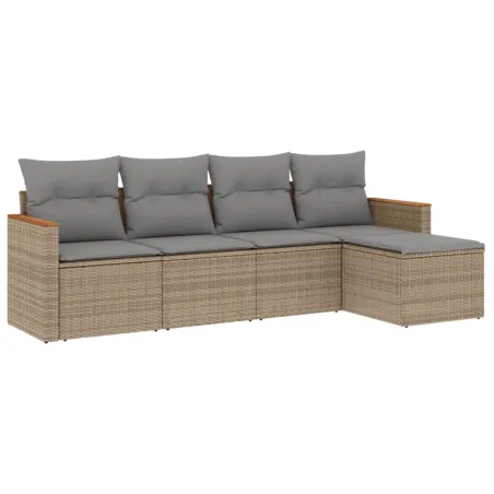 Salon de jardin avec coussins 5pcs mélange beige résine tressée