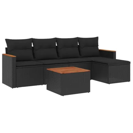 Salon de jardin 6 pcs avec coussins noir résine tressée 2