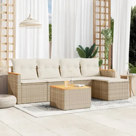 Salon de jardin avec coussins 6 pcs beige résine tressée