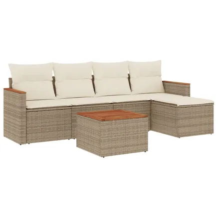 Salon de jardin avec coussins 6 pcs beige résine tressée 2