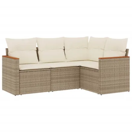 Salon de jardin avec coussins 4 pcs beige résine tressée 2
