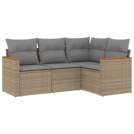 Salon de jardin avec coussins 4pcs mélange beige résine tressée