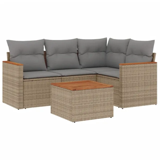 Salon de jardin avec coussins 5pcs mélange beige résine tressée