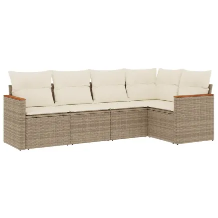 Salon de jardin avec coussins 5 pcs beige résine tressée 2